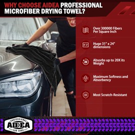 AIDEA Microfiber Towels for Cars-2PK, Large Professional Car Drying Towel, Scratch-Free, Strong Water Absorption Drying Towel for Cars, SUVs, RVs, Trucks, and Boats, 24inx 31in, Black