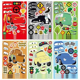 24 Sheets Make Your Own Stickers Make A Face Stickers for Kids Toddlers with Construction Police Car Bus Racing Car DIY Craft Stickers Kids Party Favor Supplies Crafts