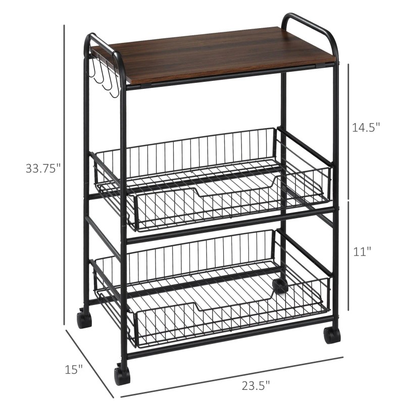 Walnut 3-Tier Modern Kitchen Trolley Versatile Portable Storage with Eco-Friendly