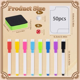 AXQMY 50 Pcs Reusable Erasable Cards Multifunctional Tokens Housework Dry Erase Cards White Blank Flash Cards, Game Accessories 8 Marker Pens, 12 Dice and 1 Eraser, Catering to Gaming Experiences