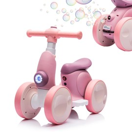 JoyRydz 6V Electric Baby Balance Bike with Bubble Machine,4 in 1 Toddler Balance Bike w/Remote for 1 Year Old Boys Girls Kids Bubble Bike Ride on Toys w/Powered Motor,Music,LED Lights (Purple)