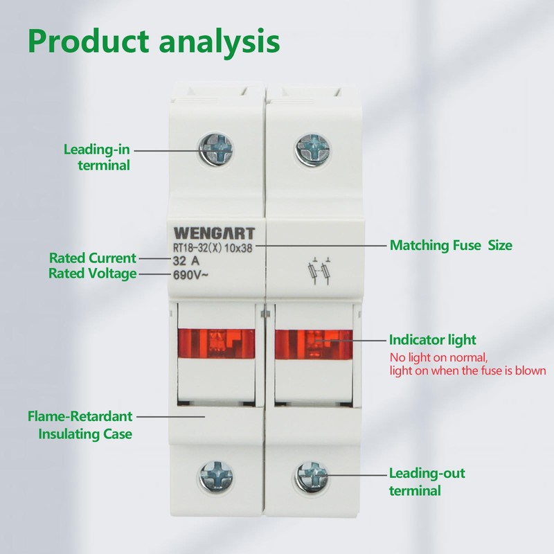 Wengart Fuse Socket RT18-32X, Suitable for RT18 RO15, 2-Pin 10