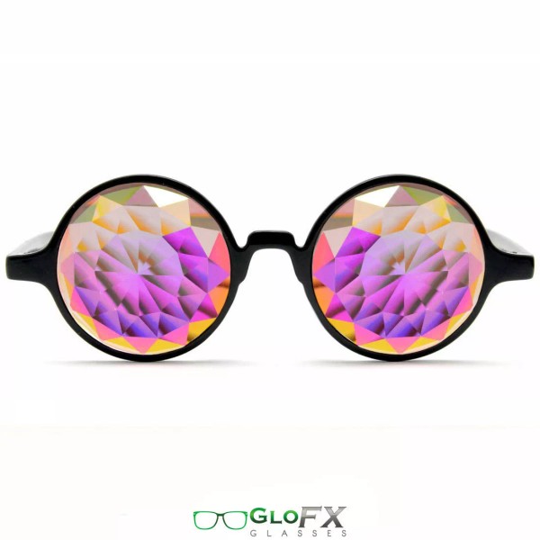 GloFX Black Kaleidoscope Glasses – Rainbow Fractal – Flat Back