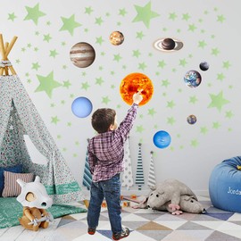 Glow in The Dark Stars, Moon and Planets - 3D Glow Sticker for Wall and Ceiling, Wall Decoration, Stars, Moon and Planets for Kids Room Decor, Kids Wall Decor, Bedroom Decor, Kids Gifts