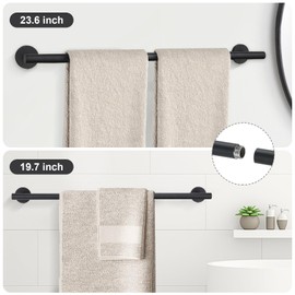 TURS Matte Black 8 Pieces Bathroom Hardware Set, SUS304 Stainless Steel 24 Inch and 20 Inch Bath Towel Bar Set, Round Bathroom Accessories Kit Wall Mounted Towel Holder