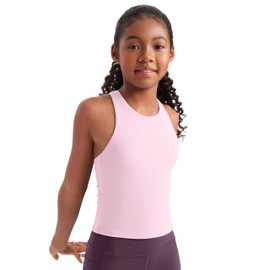 CRZ YOGA Girls Butterluxe Double Lined Tank Tops Waist Length High Neck Racerback Sleeveless Teen Kids Active Casual Dance Pink Peony Medium