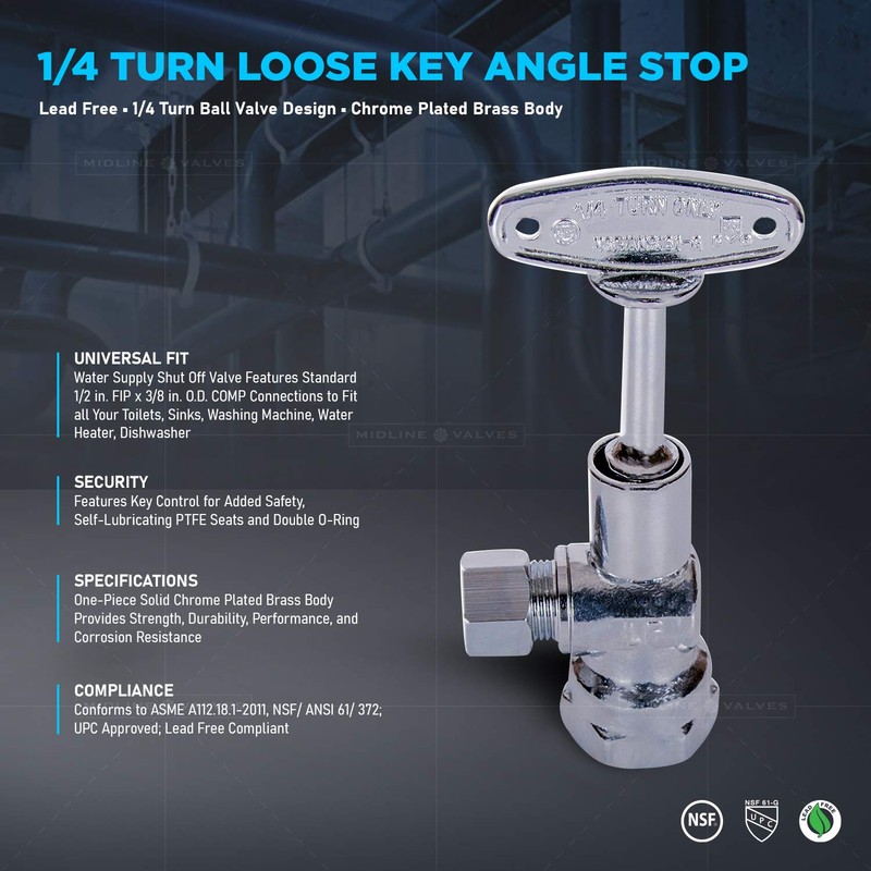 MIDLINE VALVE 91112QS-OM Water Supply Stop Valve with Quarter Turn