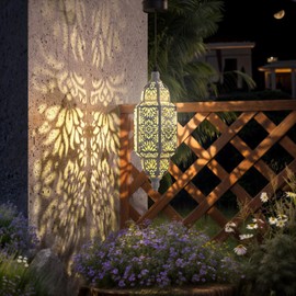 Twinkya Hanging Solar Lights Outdoor Garden Decorative Solar Lantern Waterproof Metal Moroccan Outdoor Decorations for Patio Pathway Yard Porch Backyard Garden Decor (White, 1 Pack)