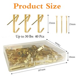 Picture Hooks for Hard Wall, 80pcs Picture Picture Hanger Hooks with Nails, Heavy Duty Photo Hooks Picture Hanging Hooks Picture Hanger Kit 30 lbs