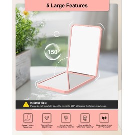 WOBSION Small Compact Mirror,1x/2x Travel Magnifying Mirror,2-Sided Handheld Portable Folding Mirror for Purse,Pocket,Gifts,Square(Pink)