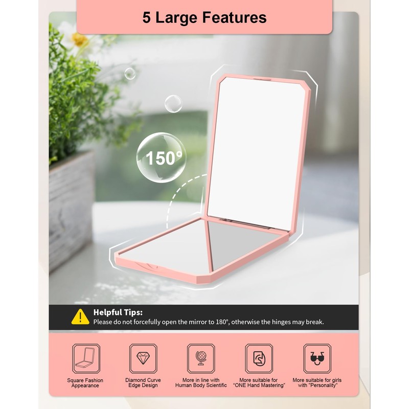 WOBSION Small Compact Mirror,1x/2x Travel Magnifying Mirror,2-Sided Handheld Portable Folding
