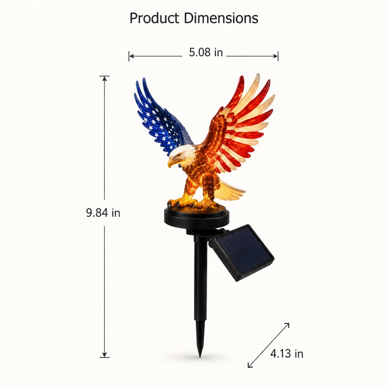 Solar Eagle Garden Light 9.84in Patriotic LED Outdoor Stake Memorial