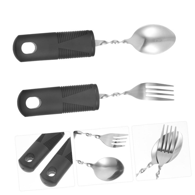 BIUDECO 1Set Elderly Adaptive Utensils Skid Fork Spoon for Trembling
