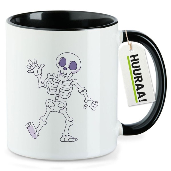 Huuraa Kaffeetasse winkendes Skelett Comic Geschenk 330ml Schwarz winkendes Skelett