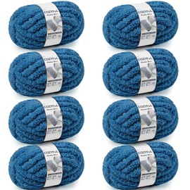 Cozyful Chunky Yarn for Hand Knitting - #10 Chunky Chenille Yarn, Jumbo Big Thick Chunky Yarns for Crocheting, Super Bulky Chunky Knit Blanket Yarns, 8 Skein (25 yds 8 oz Each Skein), Indigo