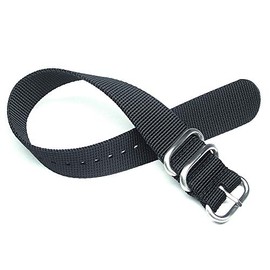TIMEWHEEL® Premium 20mm Zulu 2 Ring Black Nylon Watch Strap