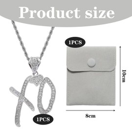FDGGT 1 Piece Silver Hip Hop Necklace and 1 Piece Jewellery Bag, Letter Pendant Necklace, Fashion Zircon Necklace, Clothing Accessories