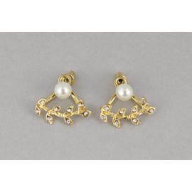 Gold ear jacket earrings front back earrings double look faux pearl stud vine