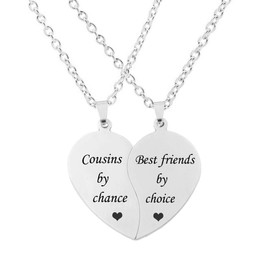 MJartoria BFF Necklace for 2-Valentines Heart Matching Necklace Best Friends Pendant Friendship Necklace Set of 2 Birthday Gifts (Silver, Cousins by chance)