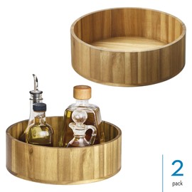 iDesign 10-Inch Round Acacia Wood Lazy Susan Organizer for Kitchen - Set of 2 - Natural