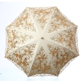 LCY Embroidered Lace Double-deck Anti-UV Parasol Sun/Rain/Snow Folding Umbrella-Yellow