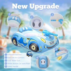 Toddler Pool Float Toddler Floaties with Water Gun Baby Pool Float Car Floaties Pool Floats for Toddlers 1-3 Baby Swim Float with Water Cannon Gun for Kids Age1-5 Inflatable Boat Ride-on for Boy Girl