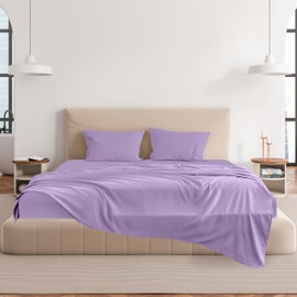 CHOEGOBEST Easy Care Luxury Microfiber Extra Soft and Cooling Bed Sheet Set with Deep Pockets (Lavender, King Set of 4)