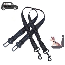 2 PCS Stretchable Dog Seat Belts for Cars, Strong Durable Dog Car Harness, Adjustable Dog Car Harness with Anti Shock Buffer, Won't Twist, Reflective, Easy to Use (BLACK)