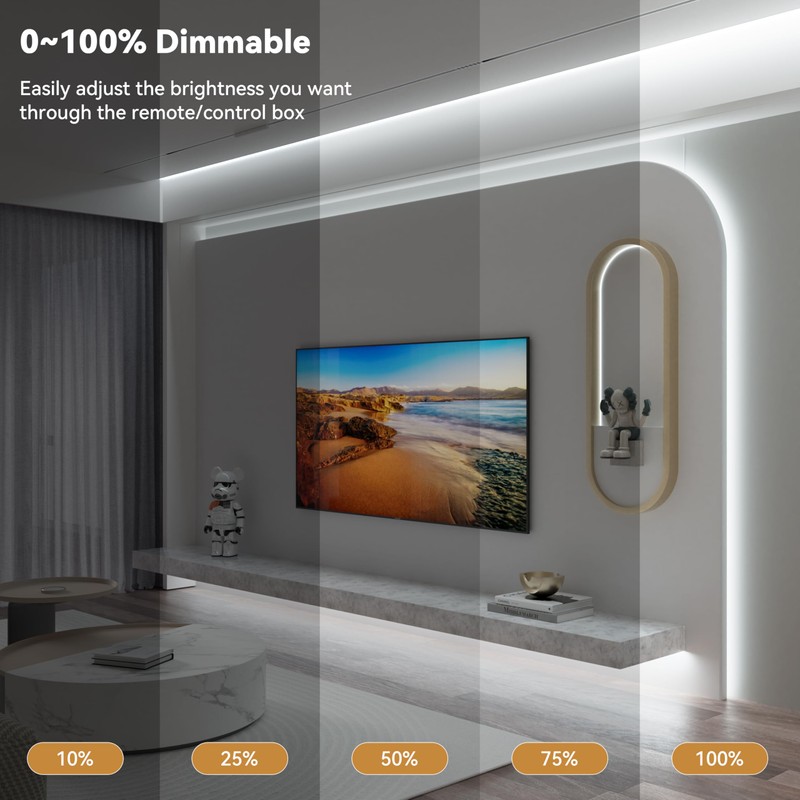 PAUTIX COB LED Strip Light Daylight White 6000K 16.4ft UL
