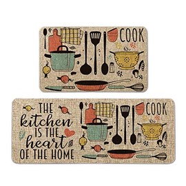 Artoid Mode The Kitchen is The Heart of The Home Kitchen Mats Set of 2, Seasonal Cooking Sets Holiday Party Low-Profile Floor Mat for Home Kitchen - 17x29 and 17x47 Inch
