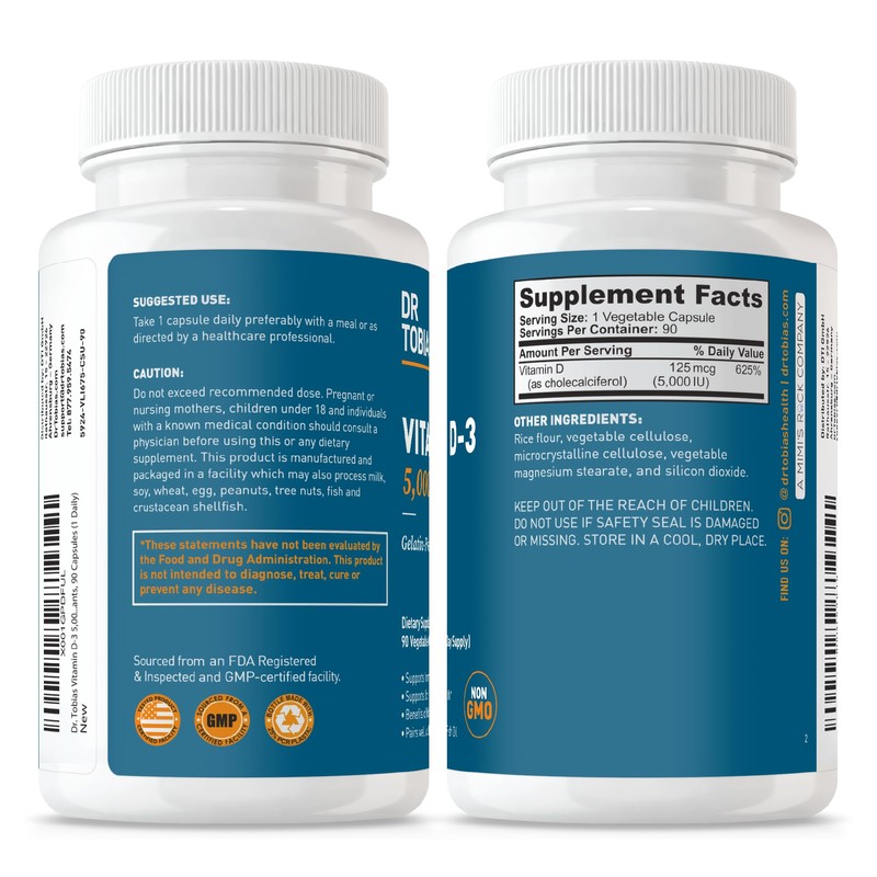 Dr. Tobias Vitamin D3 5000 IU, Essential for Healthy Bones,