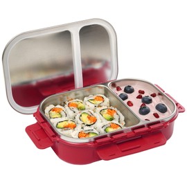 SIGNORA WARE Stainless Steel Bento Box -Adult Lunch Box For Men, Women, Kids- Bento Lunch Box Leak Proof Between 2 Compartments- Meal Prep Containers- Lunch Containers For Adults And Kids School Red