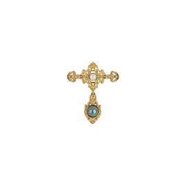 Knighthood Gold Engraving Imitation Pearl Cross With Hanging Stone Metal Lapel Pin Brooch for Men (Green)