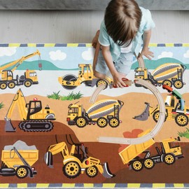 Lacomfy Kids Play Rug Car Carpet 3x5Ft - Boys Road Mat for Bedroom Playroom Nursery Decor, Construction Engineering Theme with Digger Truck Vehicles, Children's Rug, Easy Washable