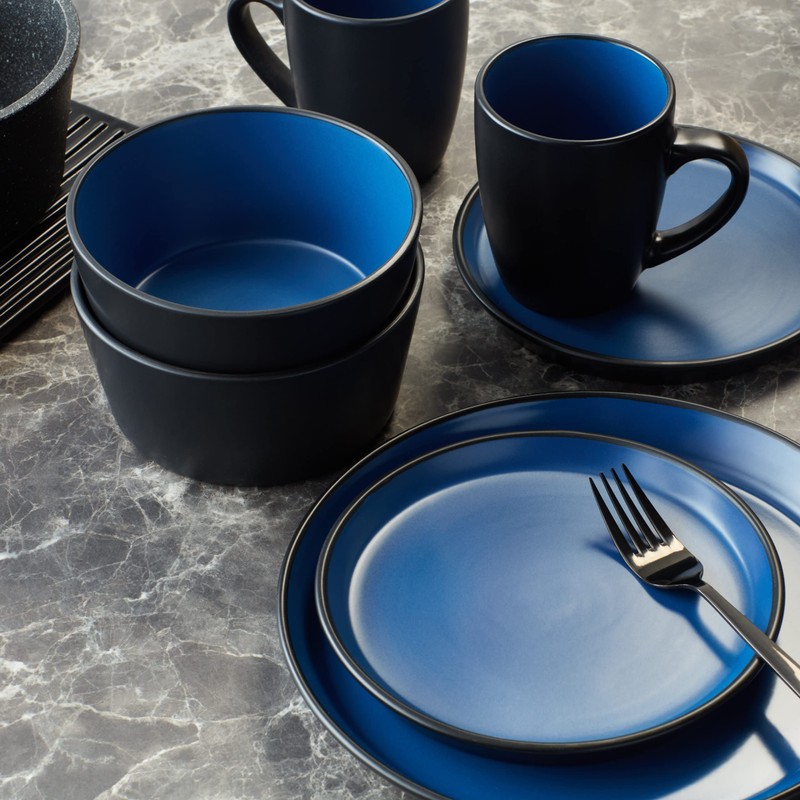 Stone Lain Stoneware Salad Plate Set, Blue and Black