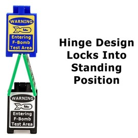 Entering F-Bomb Test Area Novelty Sign | Joke Desk Sign With Locking Hinge, Double Sided funny sign - Sign Color: Red, Text Color: Green
