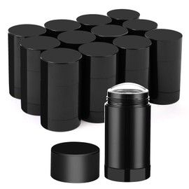 Sherules 15 Pack Black Empty Deodorant Containers - 1.7oz/50ml Twist-Up Refillable Tubes, Bottom-Fill Round Plastic Sticks for DIY Homemade Deodorant, Lip Balm & Solid Cosmetics