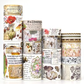 ZDOLAKIDS 18 Rolls Vintage Scrapbooking Washi Tape Set Forest Muahroom Plant Flower Fruit Retro Article Sticker for Art DIY Scrapbook Journaling Thank You Notes Greeting Card Envelope