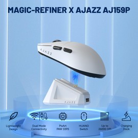 MAGIC-REFINER X AJAZZ AJ159P Wireless Gaming Mouse with Magnetic RGB Charging Dock, Gaming Mouse for Wired PCs 2.4G/USB-C, PAW3395 Sensor, 6 Adjustable DPI Up to 26000 for PC/Mac White