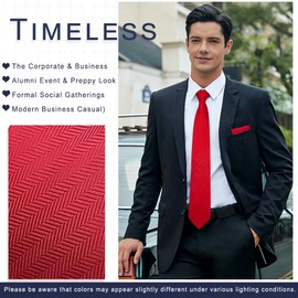 HISDERN Red Ties for Men Formal Red Tie Striped Mens Ties and Pocket Square Set Silk Necktie Handkerchief for Wedding Business Graduation School Party