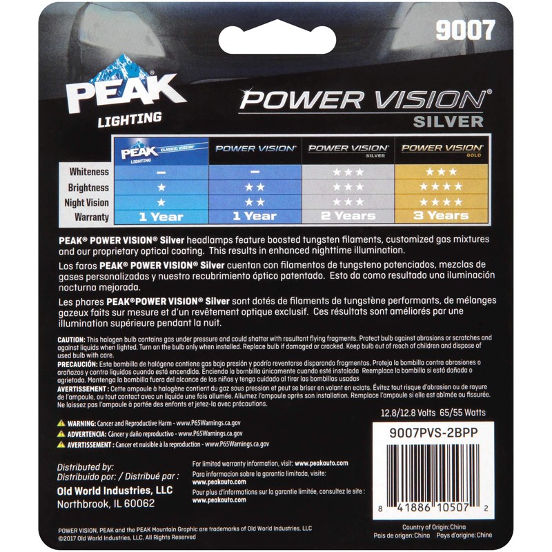 PEAK Power Vision Silver Automotive Performance Headlamp, 9007 HB5, 2