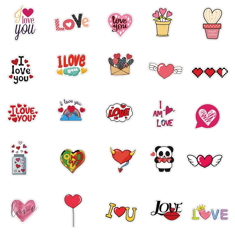 Bifarde 50Pcs Love Stickers, Vinyl Waterproof Reusable Pink Heart Sticker