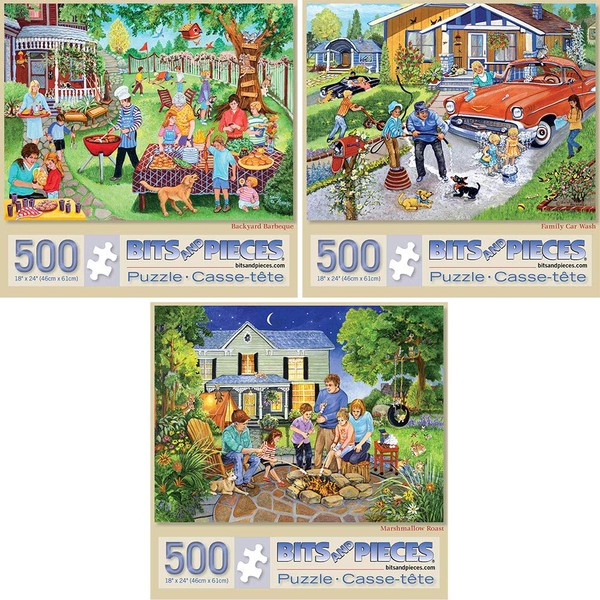 Bits and Pieces - Value Set of Three - 500 Piece Jigsaw Puzzles for Adults – 500 pc Large Piece Jigsaws Designed by Artist Sandy Rusinko – 18" x 24"