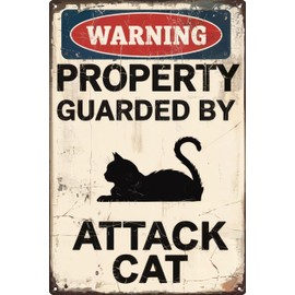 Attack Cat Warning Sign Vintage Yard Sign for Outdoor Wall Decor Metal Plaque Ideal for Garage Porch Garden Bedroom Cafe Bar Man Cave Retro Poster Gift 8x12 in