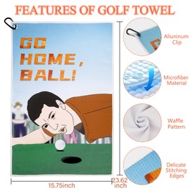 Funny Golf Towels Set for Golf Bags - Go Home Ball - Includes Microfiber Towel with Clip, Brush, and Divot Tool - Perfect Golf Gift for Men, Dads, Husbands, Golf Fans