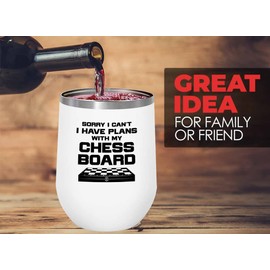 Flairy Land Chess White Wine Tumbler 12oz - with my chess board - Chess Board Game Chess Lovers Gifts Chess Piece Gift 4 Player Chess Checkmate
