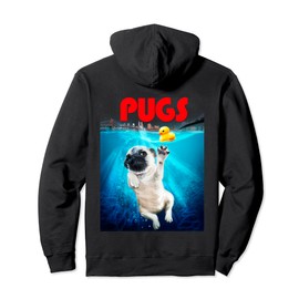 Cute Pug Dog Playing with Rubber Duck Toy at New York Harbor Pullover Hoodie