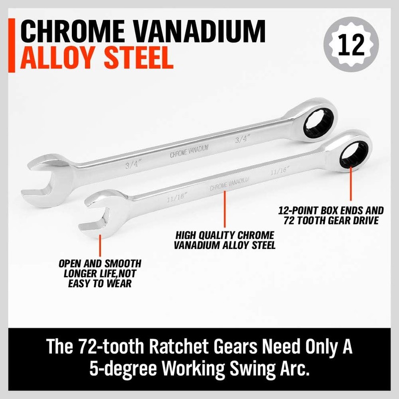 HORUSDY Ratcheting Wrench Set | 48-Piece | Cr-V Steel |