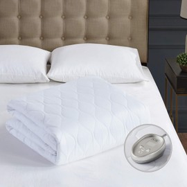 King Size Heated Mattress Pad with Dual Control, 100% Cotton Electric Bed Warmer, 20 Heat Settings, Quick Heating & Auto Shut-Off, Fits up to 18-Inch Mattresses - Machine Washable & EMF-Safe