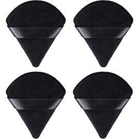 4Pcs Puff Pure Cotton Face Soft Triangle Wedge Makeup Pad for Loose Mineral Body Powder, Black, Velour Sponge Makeup Tool (Black, One size)